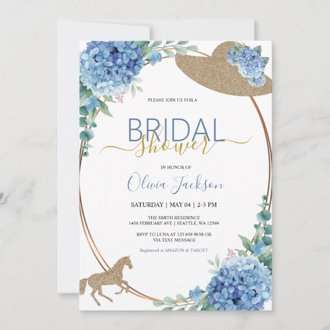 Invitación a la ducha de novias Hydrangea Horse Ca (Anverso)