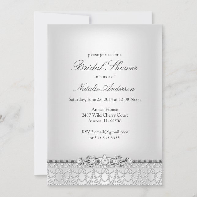 Invitación a la ducha de novias Jewels & Pearls (Anverso)