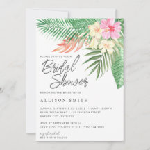 Invitación a la ducha de novias luau tropical hawa
