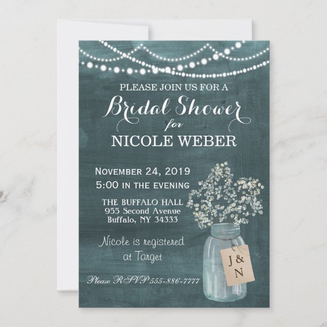 Invitación a la ducha de novias Mason Jar Barn, un (Anverso)