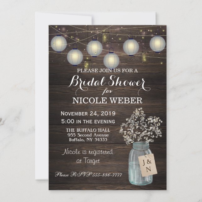 Invitación a la ducha de novias Mason Jar Barn, un (Anverso)