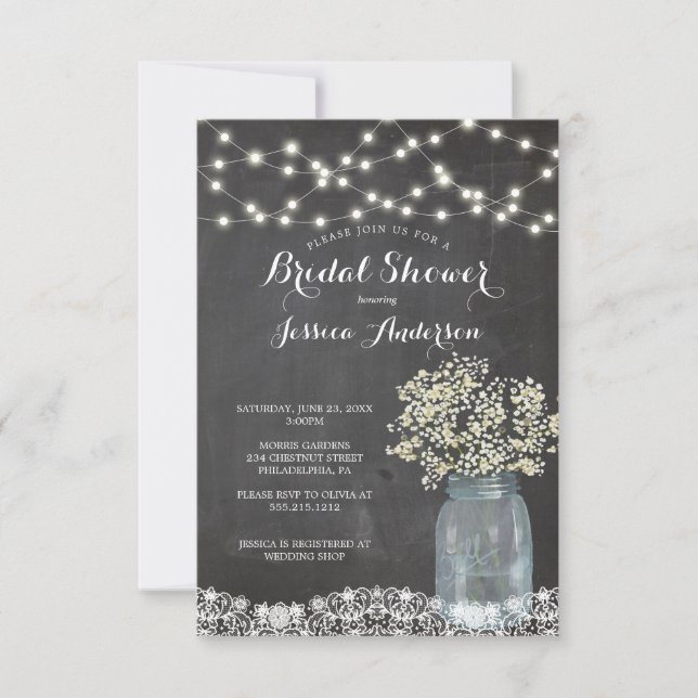 Invitación a la ducha de novias Mason Jar, una ráf (Anverso)