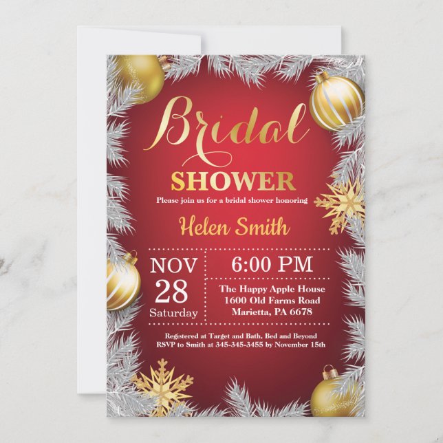 Invitación a la ducha de novias navideña para Navi (Anverso)