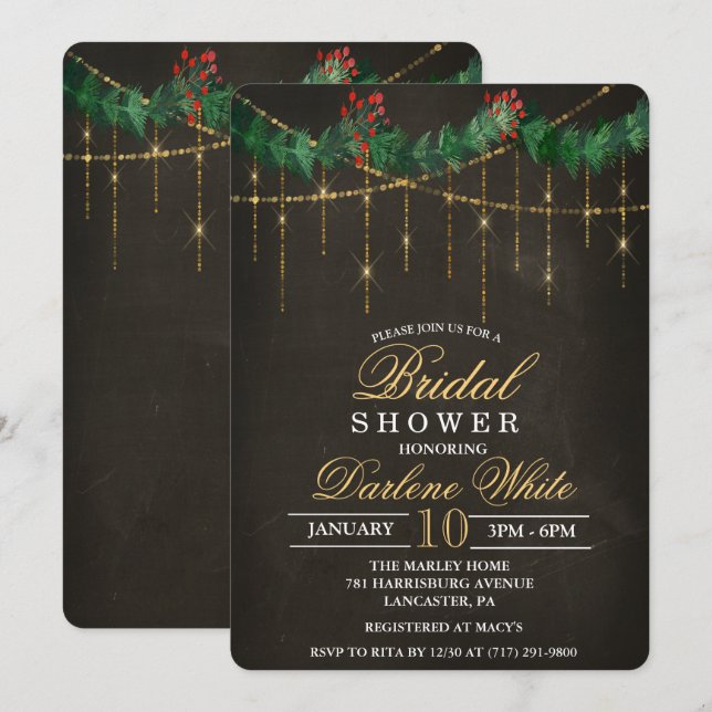 Invitación a la ducha de novias navideña para Navi (Anverso / Reverso)