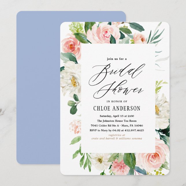 Invitación a la ducha de novias Peach Florals (Anverso / Reverso)