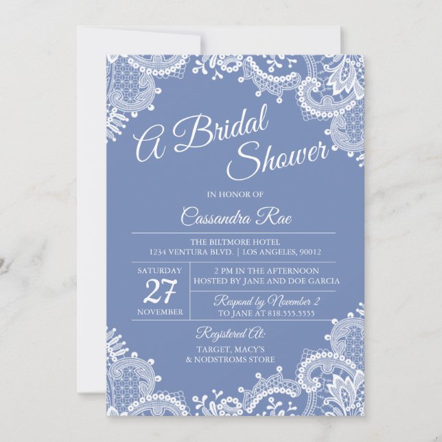 Invitación a la ducha de novias Periwinkle y Lace (Anverso)