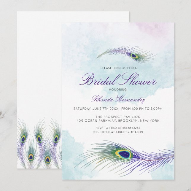Invitación a la ducha de novias Purple Peacock (Anverso / Reverso)