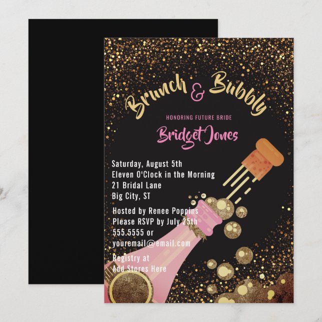 Invitación a la ducha de novias Purpurina de Brunc (Anverso / Reverso)