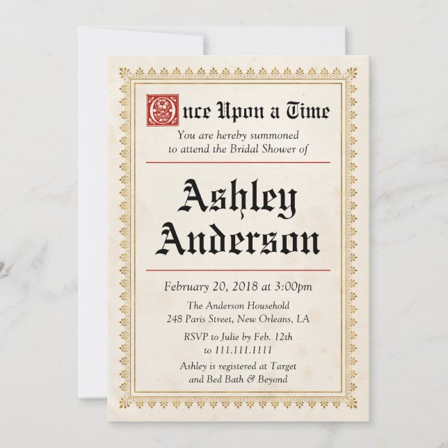Invitación a la ducha de novias renacentista medie (Anverso)