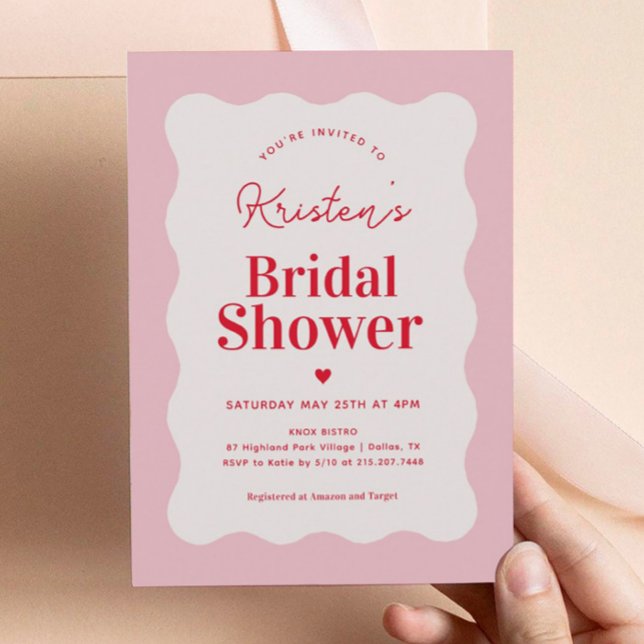 Invitación a la ducha de novias retro rosa y rojo  (Subido por el creador)