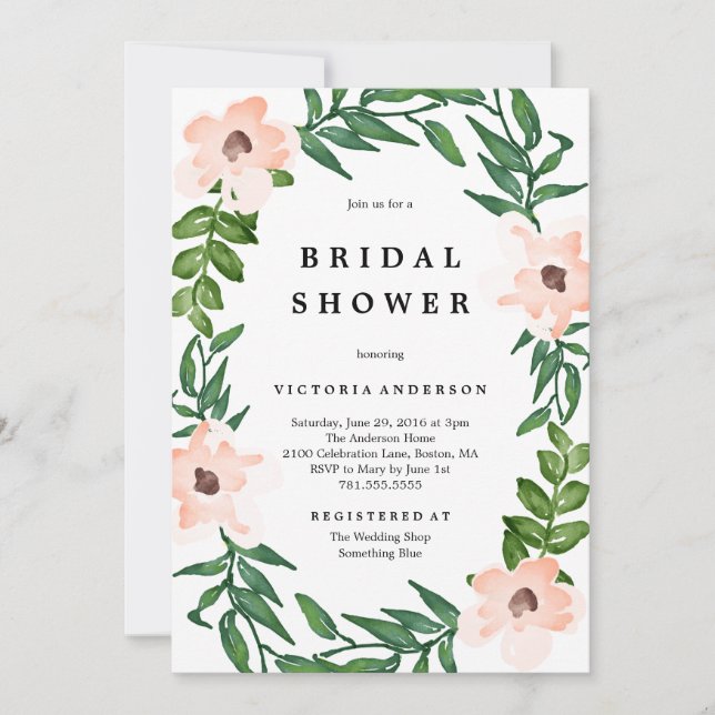 Invitación a la ducha de novias románticas (Anverso)