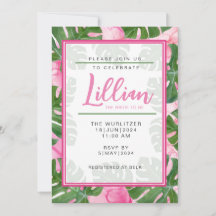 Invitación a la ducha de novias rosa de Monstera