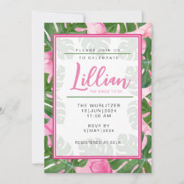 Invitación a la ducha de novias rosa de Monstera