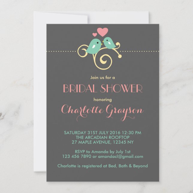 Invitación a la ducha de novias rosa rosa azul gri (Anverso)