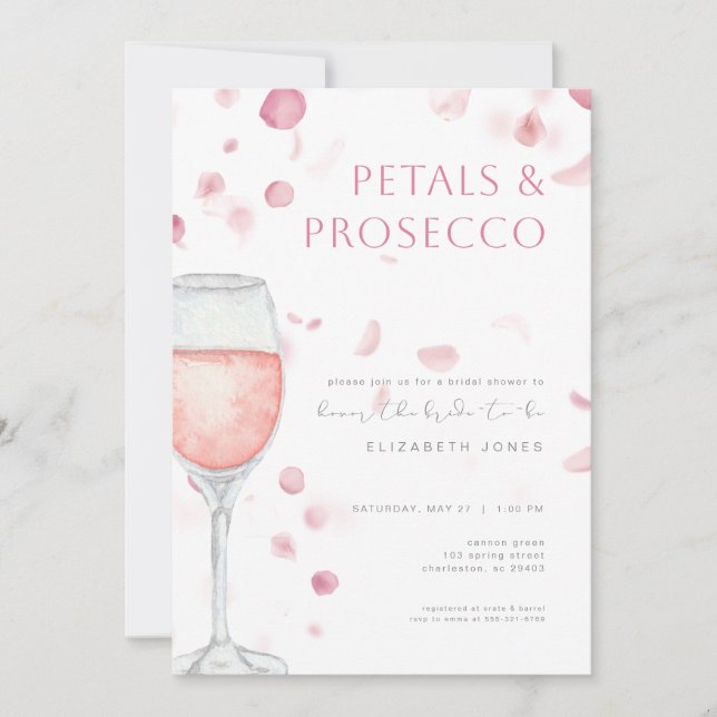 Invitación a la ducha de novias rosadas de Petals  (Anverso)