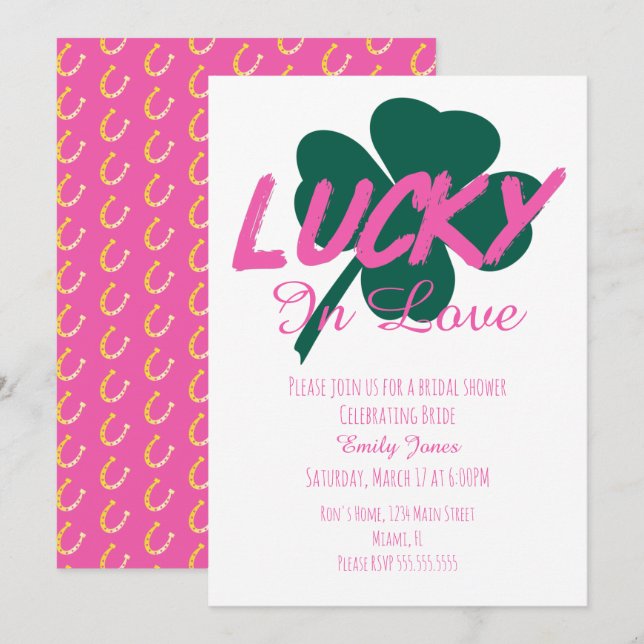 Invitación a la ducha de novias rosadas de St Patr (Anverso / Reverso)
