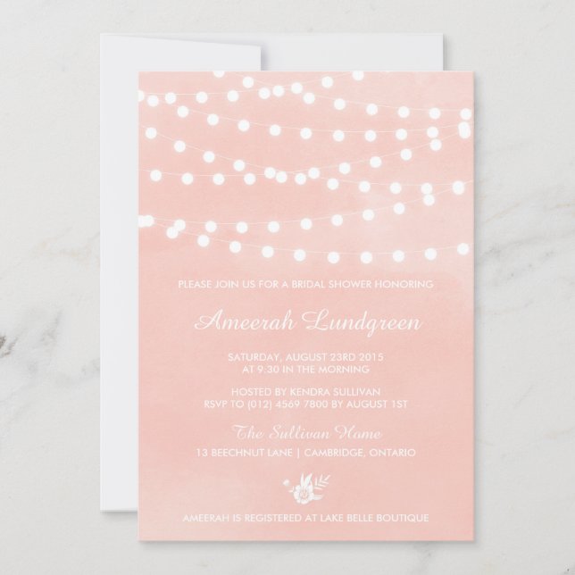 Invitación a la ducha de novias Rubor Fairy Lights (Anverso)