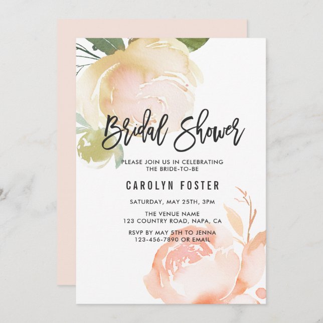 Invitación a la ducha de novias Rubor Pink Ivory P (Anverso / Reverso)
