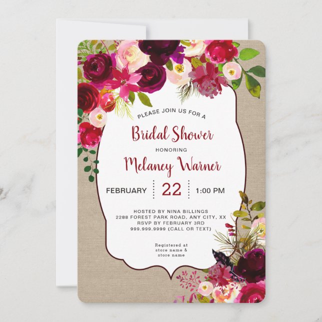 Invitación a la ducha de novias rusas de Boho Rojo (Anverso)