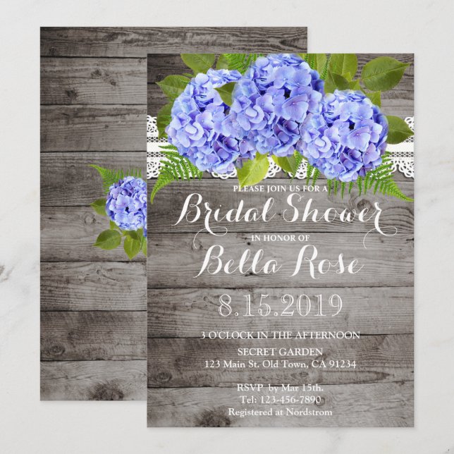 Invitación a la ducha de novias Rustic Lace Hydran (Anverso / Reverso)
