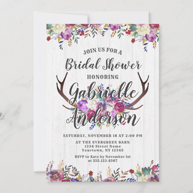 Invitación a la ducha de novias rustica de Floral  (Anverso)