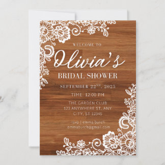Invitación a la ducha de novias rusticas de madera