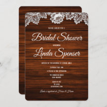 Invitación a la ducha de novias rusticas de madera