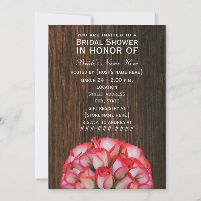 Invitación a la ducha de novias rusticas rosadas y (Anverso)