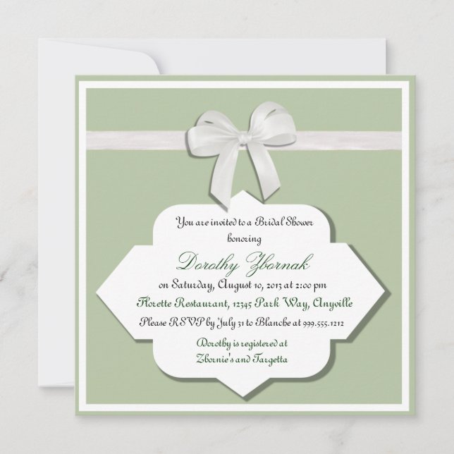 Invitación a la ducha de novias Sage Green y White (Anverso)