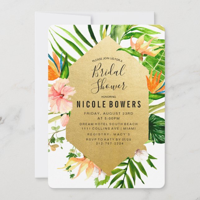 Invitación a la ducha de novias tropical floral (Anverso)