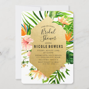 Invitación a la ducha de novias tropical floral