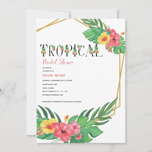 Invitación a la ducha de novias tropical floral (Anverso)