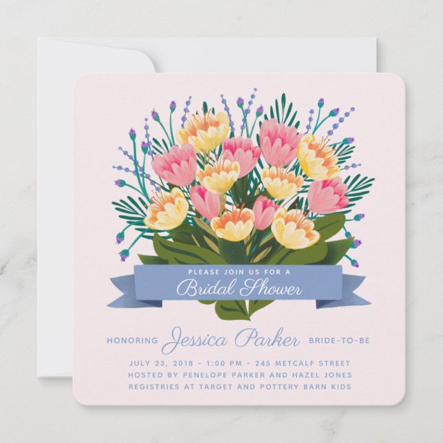 Invitación a la ducha de novias Tulip Bouquet (Anverso)