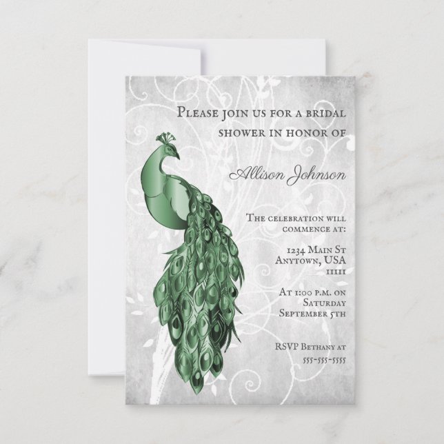 Invitación a la ducha de novias verde esmeralda (Anverso)