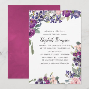 Invitación a la ducha de novias violeta y floral d