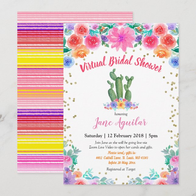 Invitación a la ducha de novias virtual de cactus  (Anverso / Reverso)