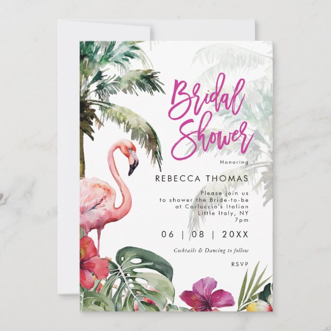 invitación a la ducha de nubes de flamingo tropica (Anverso)