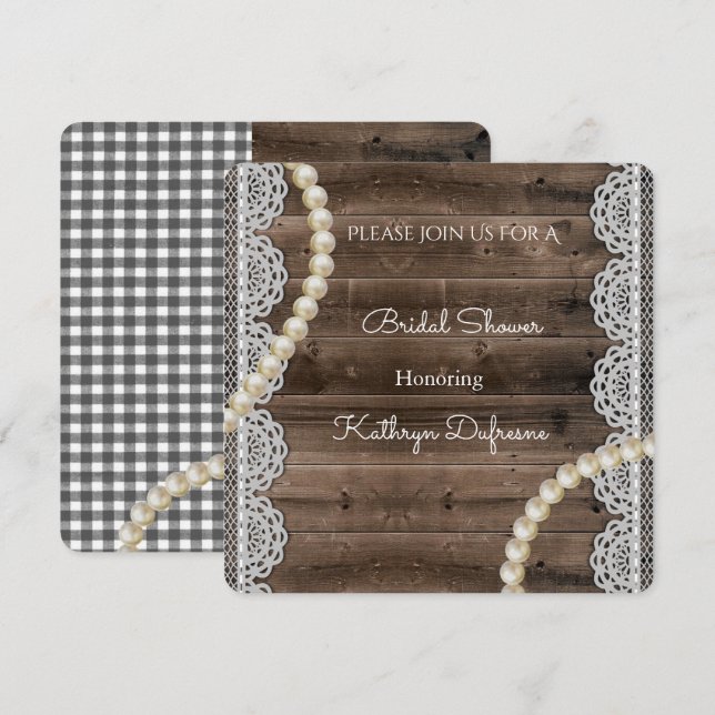 Invitación a la ducha de nubes rusticas de Perlas  (Anverso / Reverso)