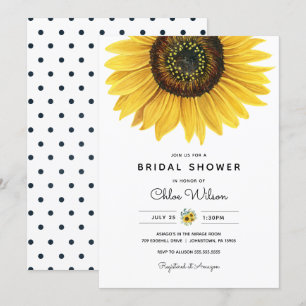 Invitación a la ducha de nupcial con girasol acuar