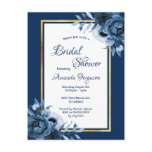 Invitación a la ducha de oro azul marino