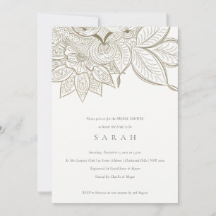 Invitación a la ducha de oro Ornate Paisley Ivory