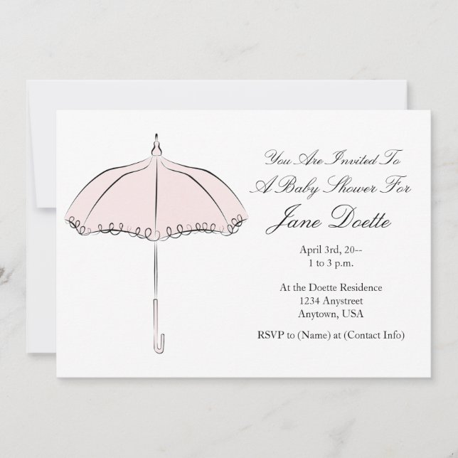 Invitación a la ducha de parasol rosa bonito (Anverso)