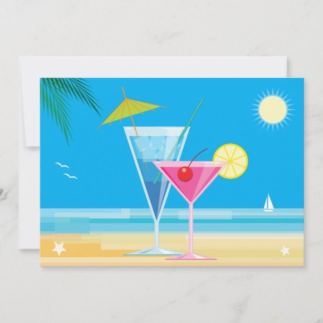 Invitación a la ducha de pareja tropical de playa (Anverso)