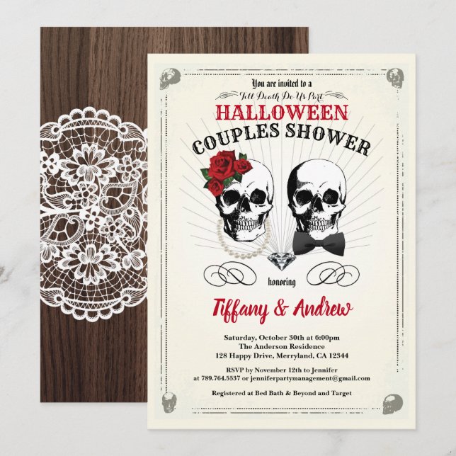 Invitación a la ducha de parejas de Halloween retr (Anverso / Reverso)