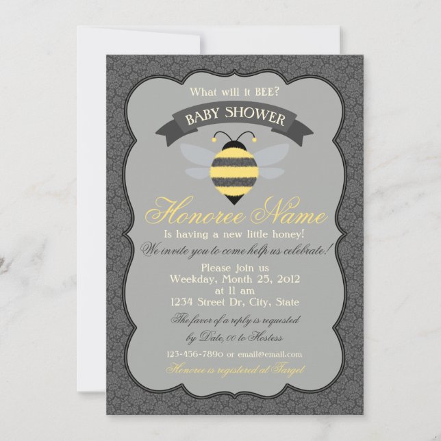 Invitación a la ducha de pequeñas abejas (Anverso)