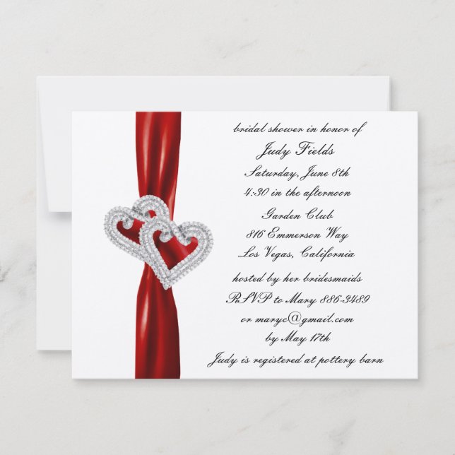 Invitación a la ducha de personalizado Hearts Red  (Anverso)