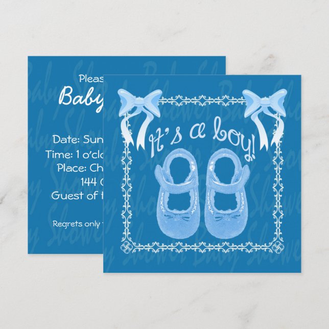 Invitación a la ducha de personalizar Blue baby Bo (Anverso / Reverso)