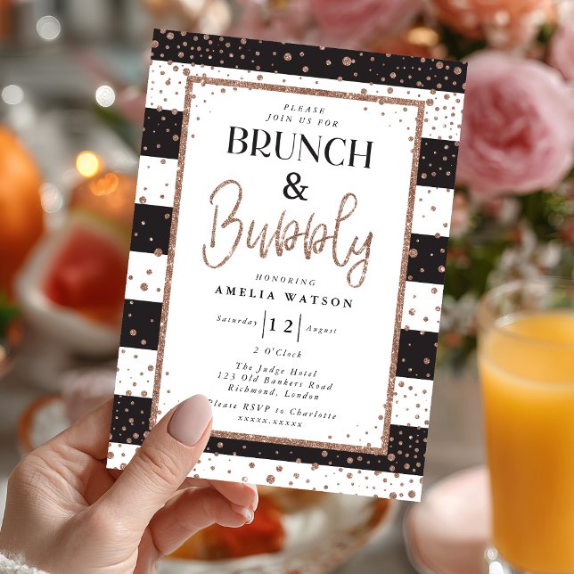 Invitación a la ducha de puerros y brunch (Sip, sparkle, and celebrate 💖 Send your love with this glamorous rose gold bridal shower invite.)