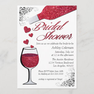 Invitación a la ducha de purpurina Wine Bridal
