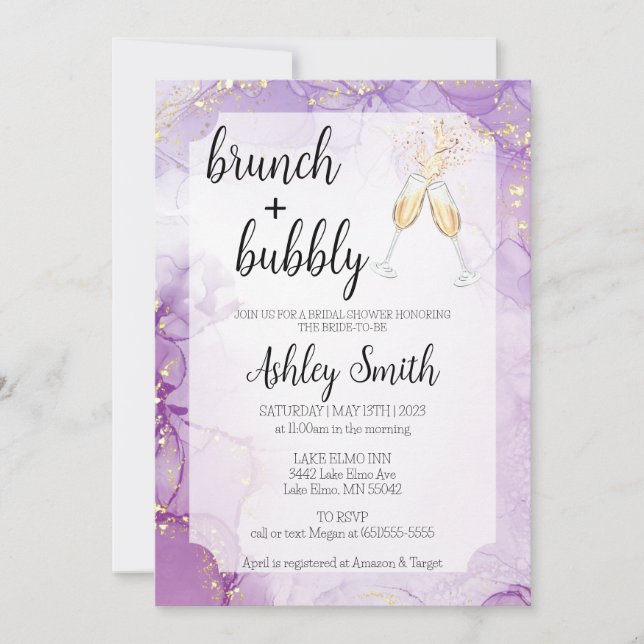 Invitación a la ducha de putas moradas brunch y bu (Anverso)